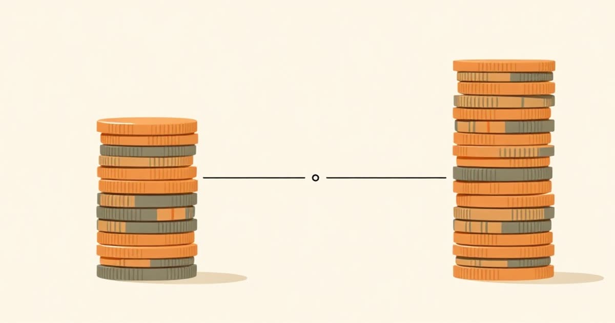 Two stacks of coins of different heights with a fair dividing line drawn proportionally.
