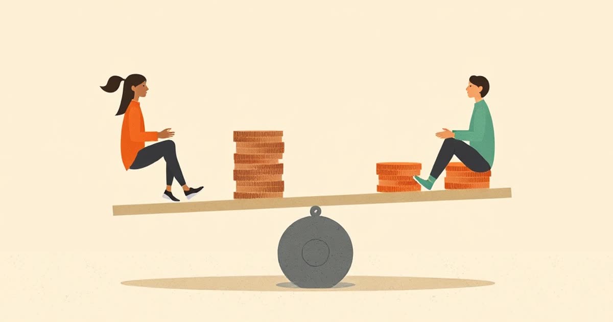 A seesaw with two different stacks of coins balanced by placement.