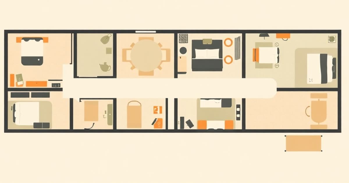 A floor plan of an apartment with rooms shaded in two colours.