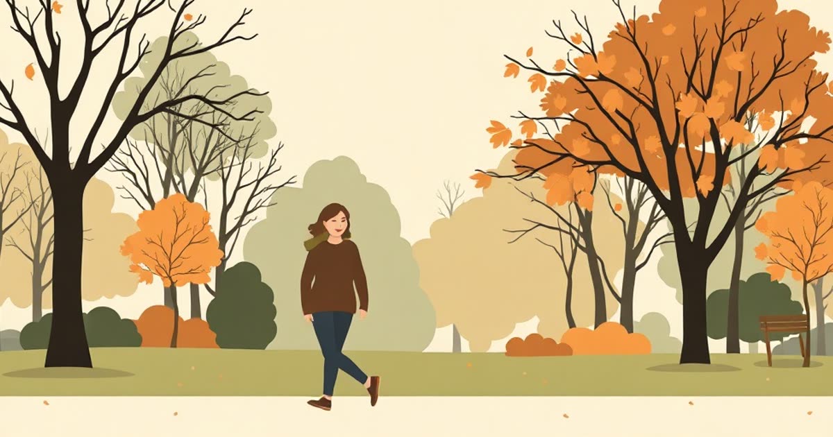 A couple walking together in a park in autumn, relaxed.
