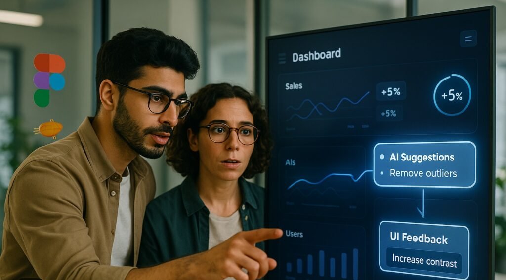 Happy young Indian couple sitting together looking excitedly at smartphone screen showing EvenUS Fairness Score dashboard with 87% highlighted